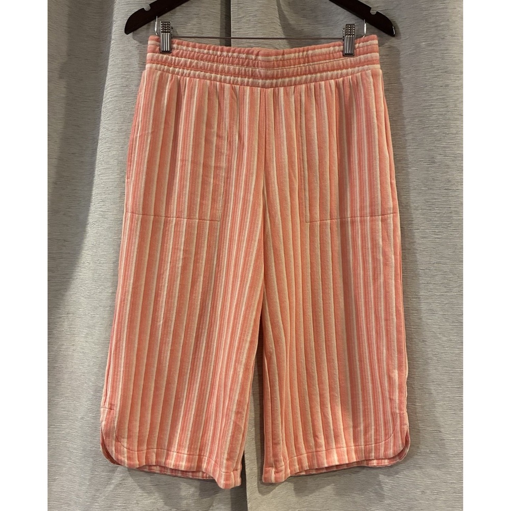 Anybody Petite Small Striped Jacquard Wide Leg Capri With Pockets Pink Blossom